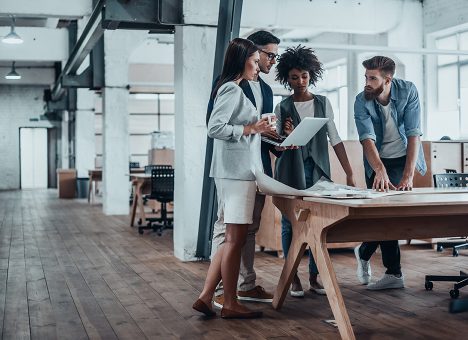 A diverse group of professionals working