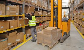 Worker Order Picking in Fulfillment Warehouse