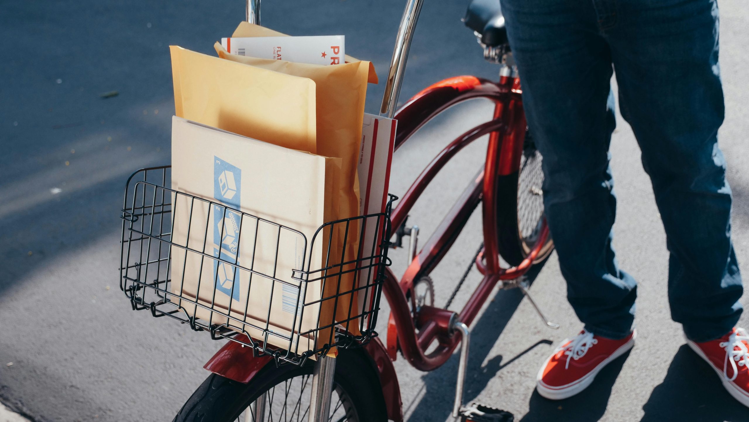 Envelopes in a bike basket